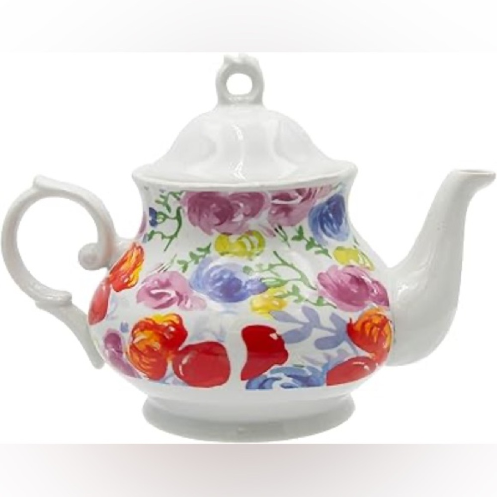 Floral water color clay tea pot